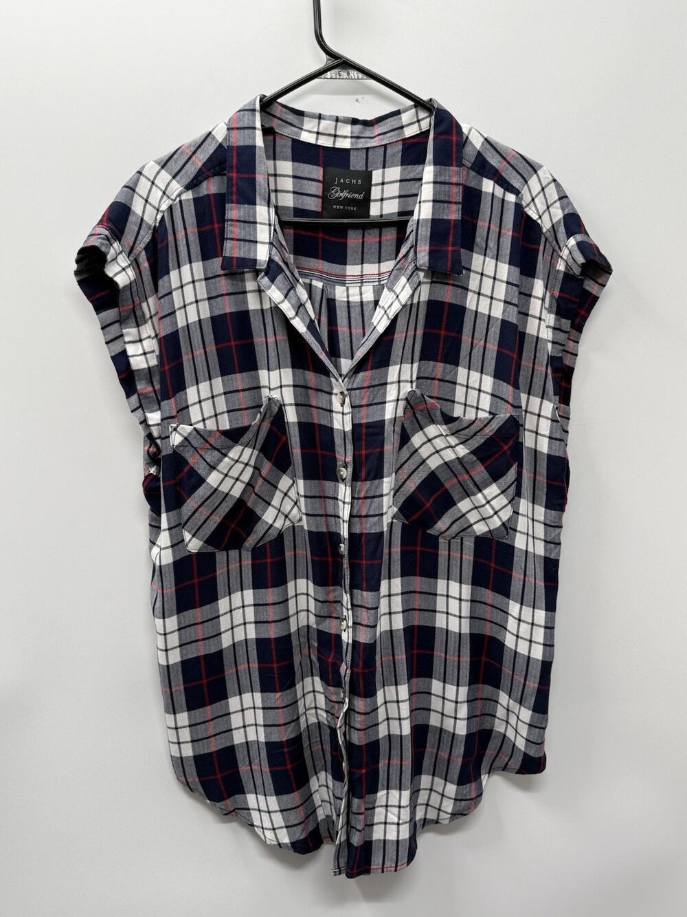 Jachs Girlfriend Women’s X-Large Navy Sleeveless Plaid Blouse